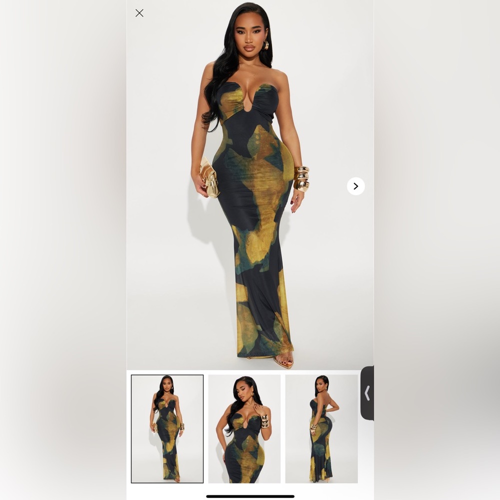 NWT Fashion Nova Black, Gold and Green Maxi Dress